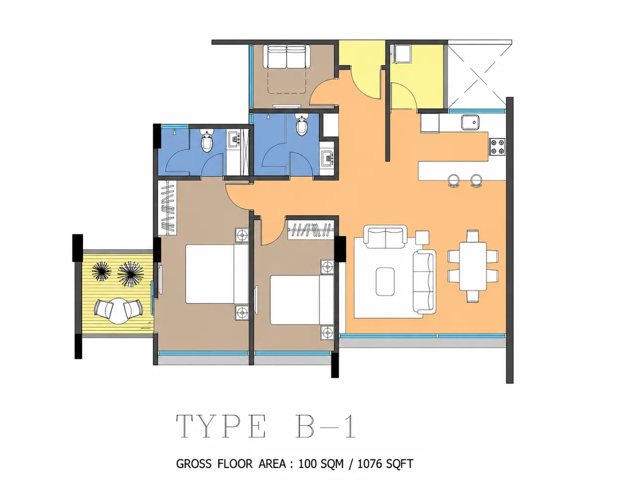 Airport View, 3 bedrooms, Level 11, Jazz 3