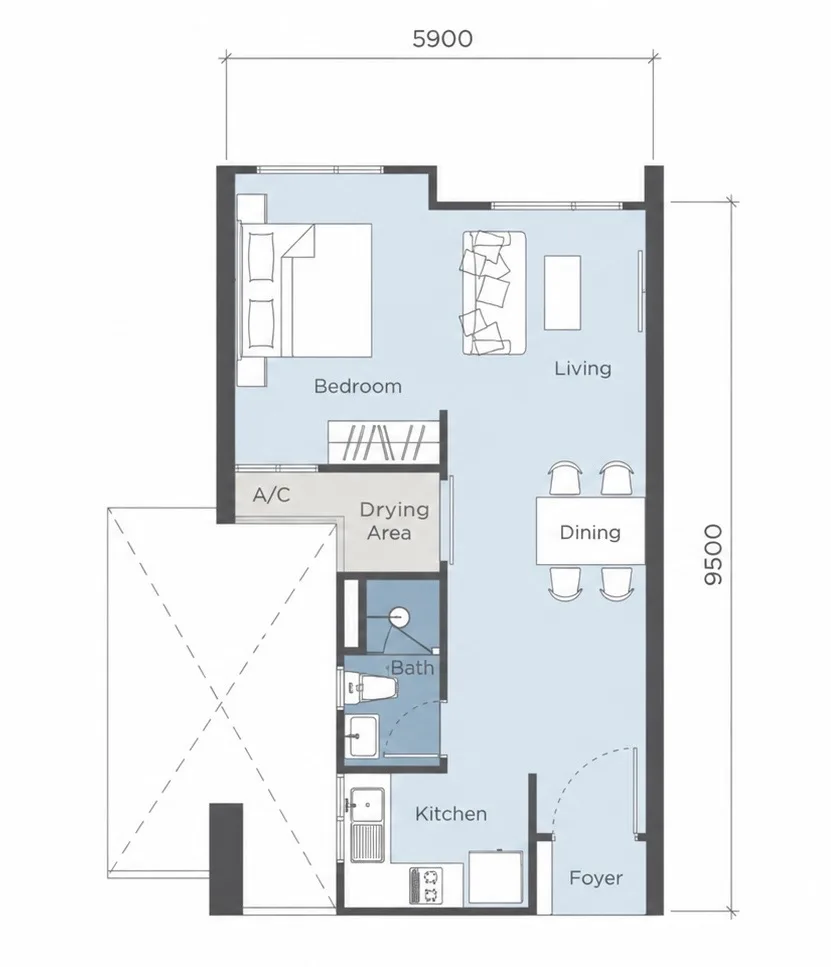 Studio Unit, Facing Renna Residence