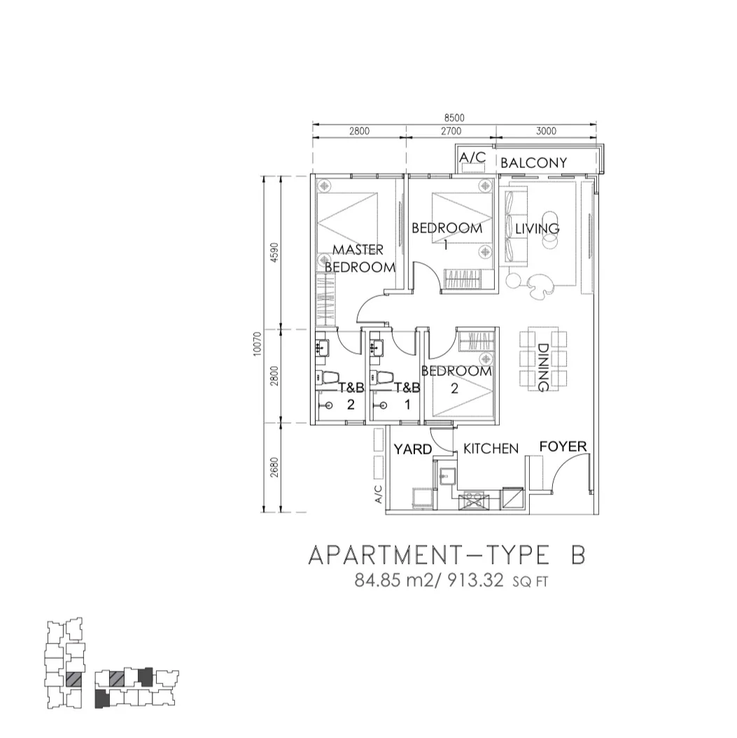 GalaCity and Pool View, 3 Rooms, The Rise Residence