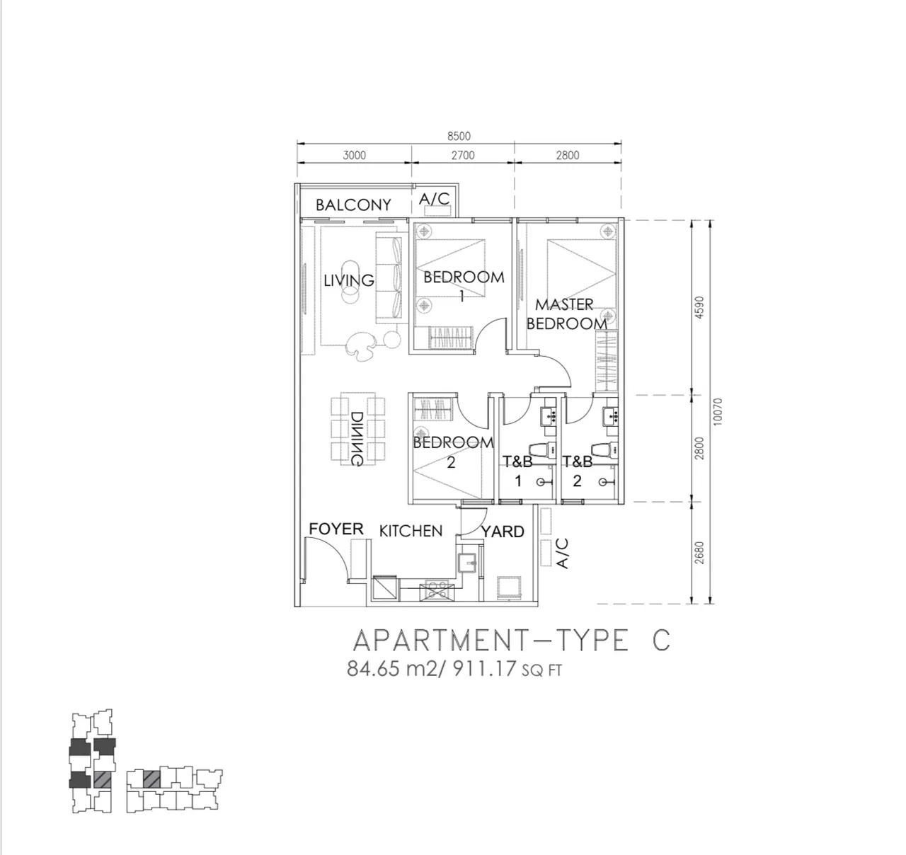 Airport and Pool View, 3 Rooms, The Rise Residence