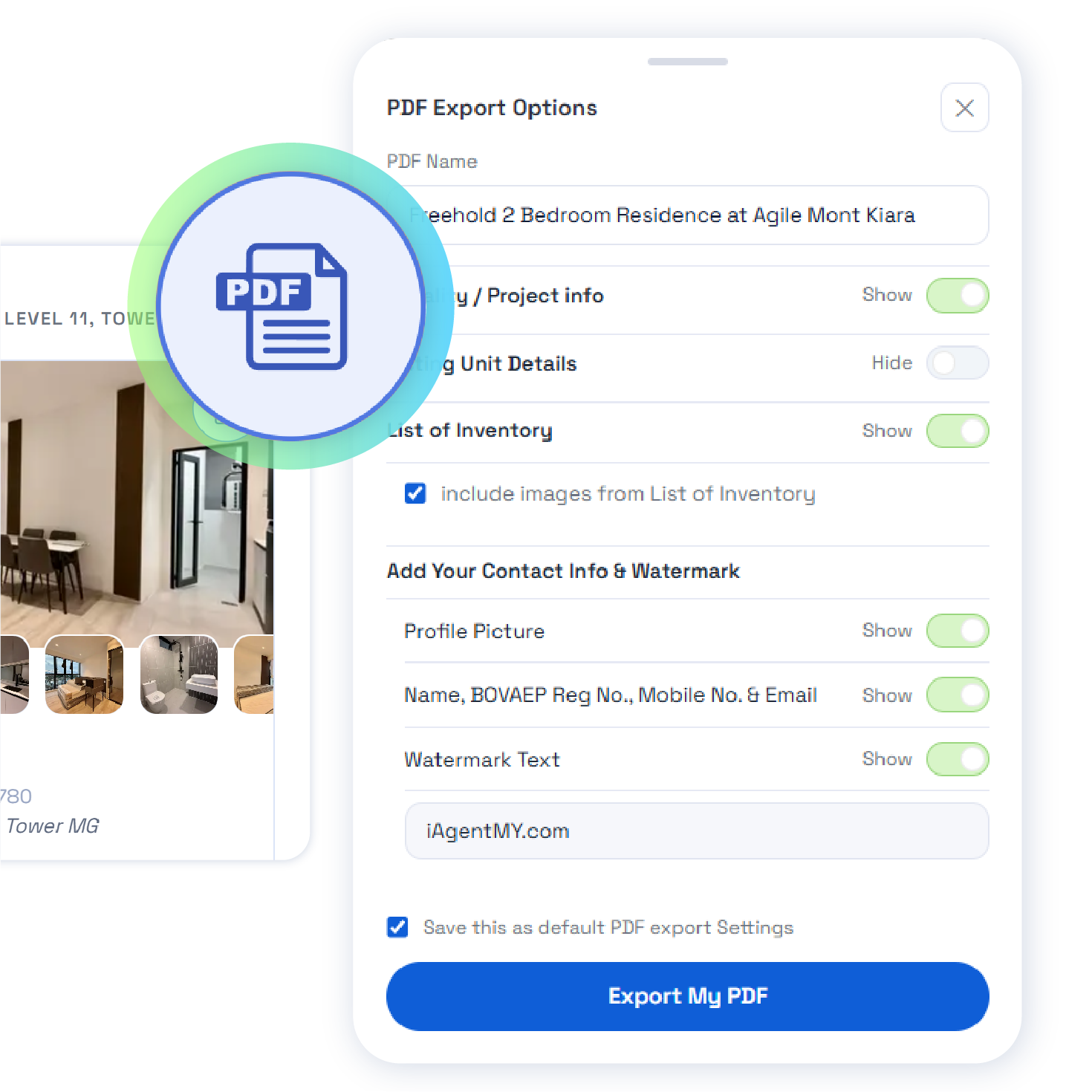 iAgentMY PDF export interface